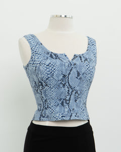 Vintage x Made in USA x Blue Snakeskin Crop (S)