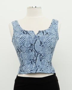 Vintage x Made in USA x Blue Snakeskin Crop (S)