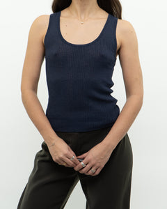 LINE x Navy Ribbed Cotton-Blend Tank (XS)