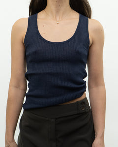 LINE x Navy Ribbed Cotton-Blend Tank (XS)