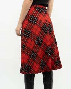 Vintage x Made in Canada x HIGHLAND QUEEN Red Wool Plaid Skirt (XS, S)