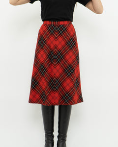 Vintage x Made in Canada x HIGHLAND QUEEN Red Wool Plaid Skirt (XS, S)