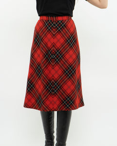 Vintage x Made in Canada x HIGHLAND QUEEN Red Wool Plaid Skirt (XS, S)