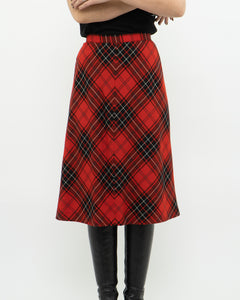 Vintage x Made in Canada x HIGHLAND QUEEN Red Wool Plaid Skirt (XS, S)