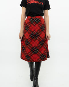 Vintage x Made in Canada x HIGHLAND QUEEN Red Wool Plaid Skirt (XS, S)