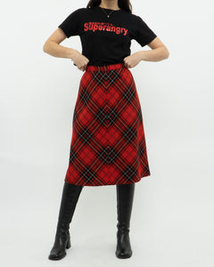 Vintage x Made in Canada x HIGHLAND QUEEN Red Wool Plaid Skirt (XS, S)