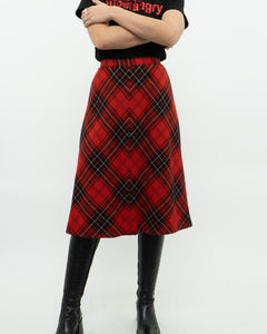 Vintage x Made in Canada x HIGHLAND QUEEN Red Wool Plaid Skirt (XS, S)