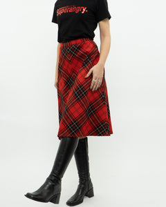 Vintage x Made in Canada x HIGHLAND QUEEN Red Wool Plaid Skirt (XS, S)