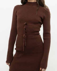 Modern x Open-Back Brown Fine Knit Dress (XS, S)