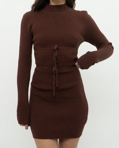 Modern x Open-Back Brown Fine Knit Dress (XS, S)