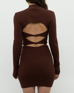 Modern x Open-Back Brown Fine Knit Dress (XS, S)