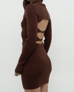 Modern x Open-Back Brown Fine Knit Dress (XS, S)