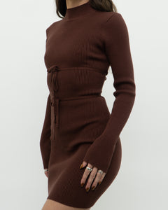 Modern x Open-Back Brown Fine Knit Dress (XS, S)