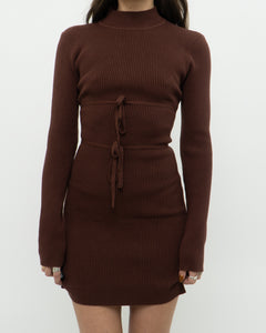 Modern x Open-Back Brown Fine Knit Dress (XS, S)