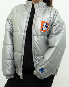 Vintage x STARTER x DENVER BRONCOS Silver Nylon Jacket (M, L)