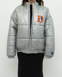 Vintage x STARTER x DENVER BRONCOS Silver Nylon Jacket (M, L)