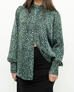 EQUIPMENT x Green Cheetah Blouse (XS, S)