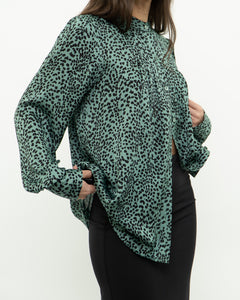 EQUIPMENT x Green Cheetah Blouse (XS, S)