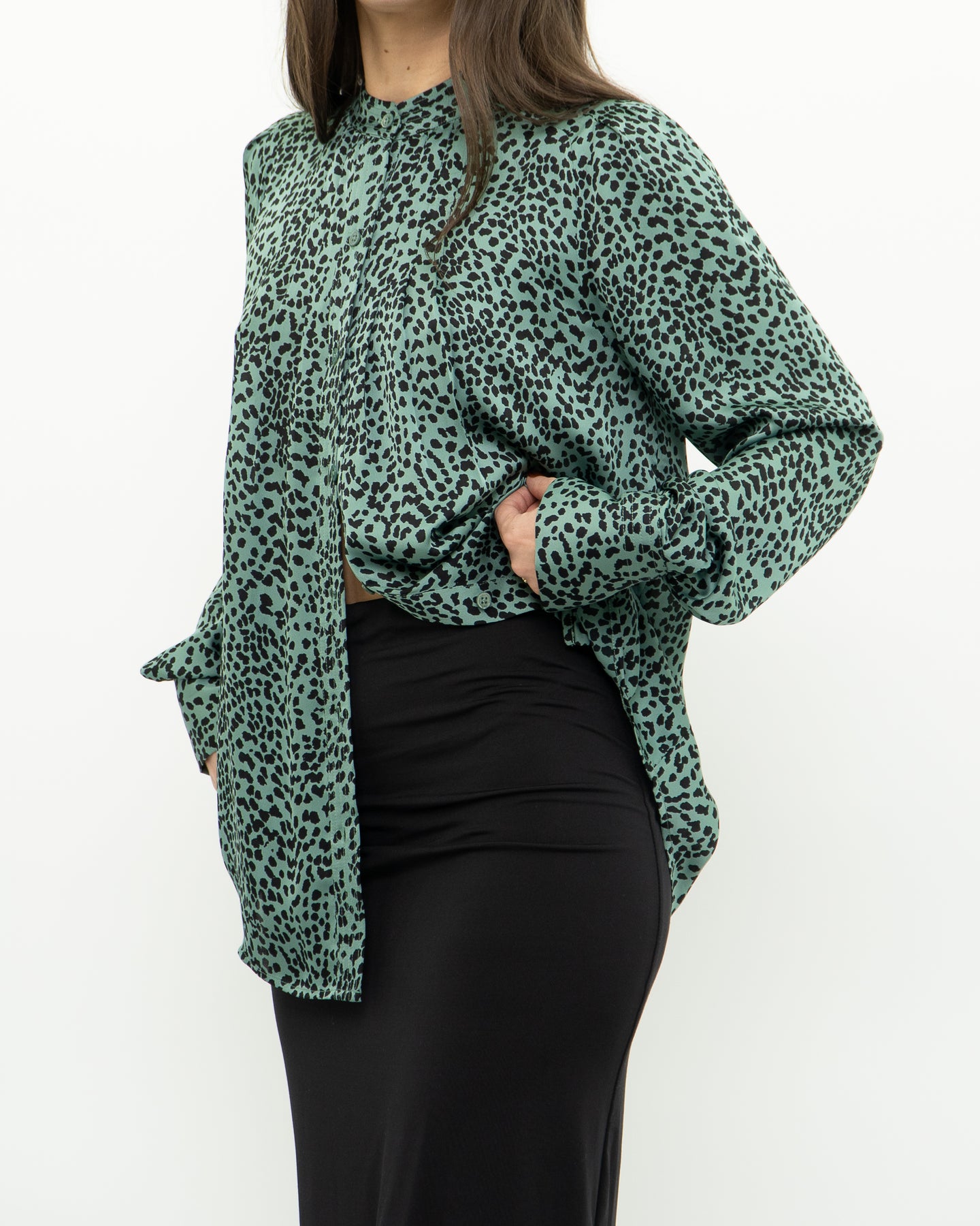 EQUIPMENT x Green Cheetah Blouse (XS, S)