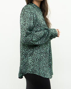 EQUIPMENT x Green Cheetah Blouse (XS, S)