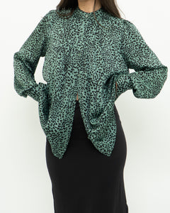 EQUIPMENT x Green Cheetah Blouse (XS, S)