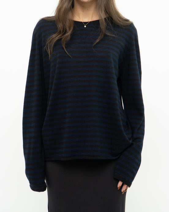 Modern x Black, Navy Pure Cashmere Striped Sweater (XS-M)