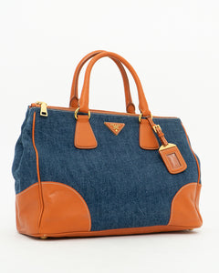 PRADA x Blue, Orange Denim Tote Bag