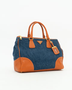 PRADA x Blue, Orange Denim Tote Bag