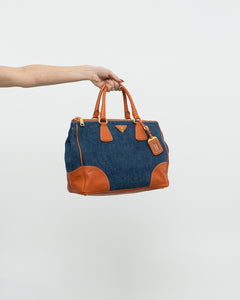 PRADA x Blue, Orange Denim Tote Bag