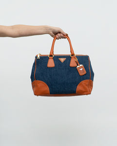 PRADA x Blue, Orange Denim Tote Bag