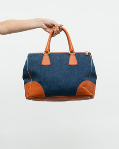 PRADA x Blue, Orange Denim Tote Bag