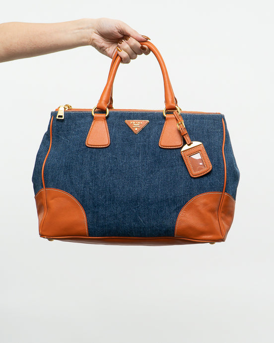 PRADA x Blue, Orange Denim Tote Bag