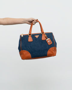 PRADA x Blue, Orange Denim Tote Bag