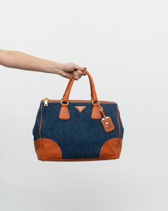 PRADA x Blue, Orange Denim Tote Bag