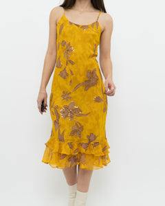 Vintage x Yellow Floral Sequin Dress (S)