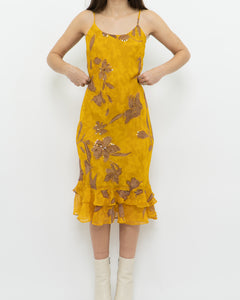 Vintage x Yellow Floral Sequin Dress (S)