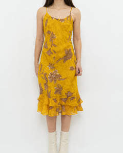 Vintage x Yellow Floral Sequin Dress (S)