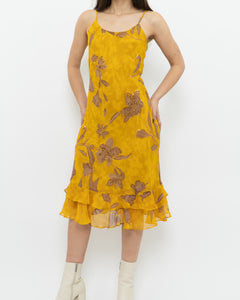 Vintage x Yellow Floral Sequin Dress (S)