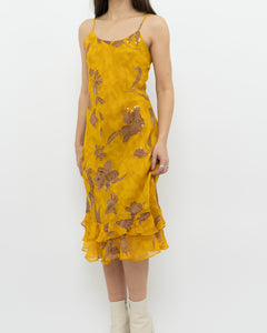 Vintage x Yellow Floral Sequin Dress (S)