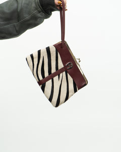 Vintage x Zebra Pony Hair Leather Clutch