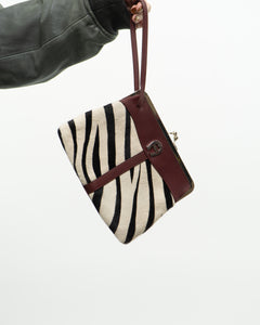 Vintage x Zebra Pony Hair Leather Clutch