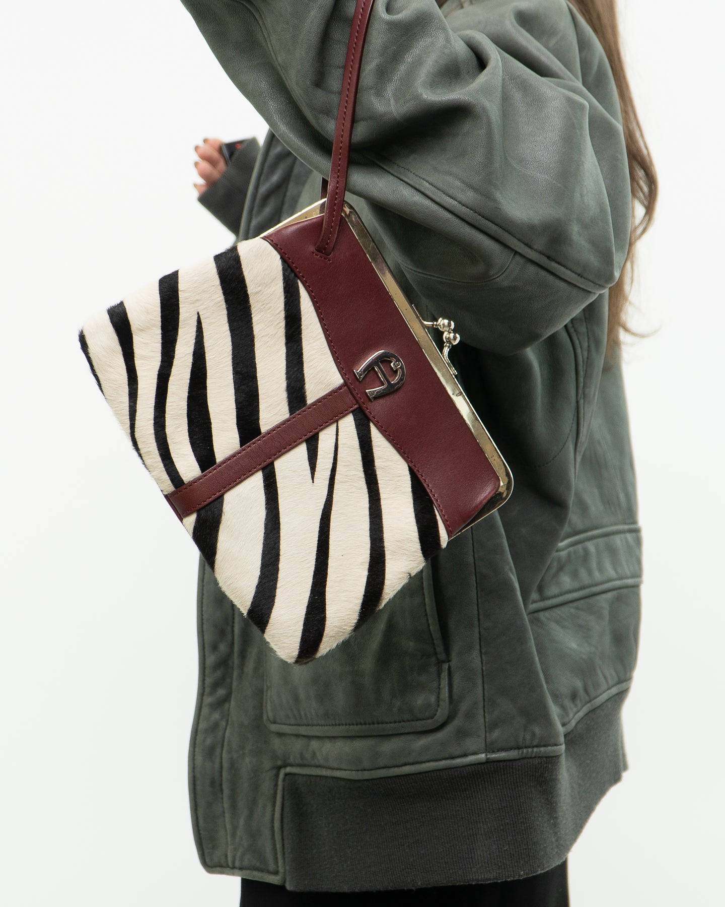 Vintage x Zebra Pony Hair Leather Clutch