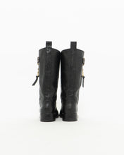 Load image into Gallery viewer, TORY BURCH x Black Pebble Leather Biker Boots (7-7.5)