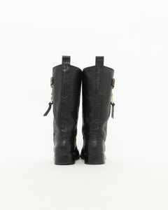 TORY BURCH x Black Pebble Leather Biker Boots (7-7.5)