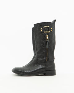 TORY BURCH x Black Pebble Leather Biker Boots (7-7.5)