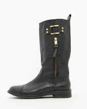 Load image into Gallery viewer, TORY BURCH x Black Pebble Leather Biker Boots (7-7.5)