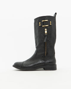 TORY BURCH x Black Pebble Leather Biker Boots (7-7.5)