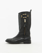 Load image into Gallery viewer, TORY BURCH x Black Pebble Leather Biker Boots (7-7.5)