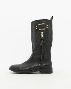 TORY BURCH x Black Pebble Leather Biker Boots (7-7.5)