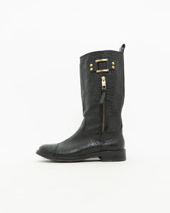 TORY BURCH x Black Pebble Leather Biker Boots (7-7.5)